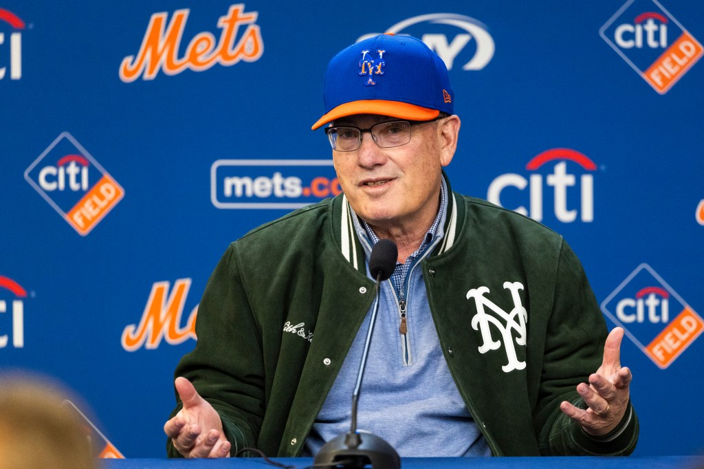 New York Mets owner Steve Cohen speaks to the media before a game against the Milwaukee Brewers on Opening Day at Citi Field, Friday, March 29, 2024