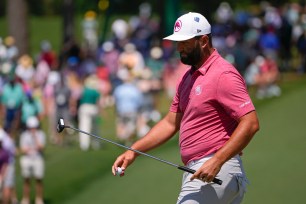 Jon Rahm walks off the green on the second hole during final round at the Masters.