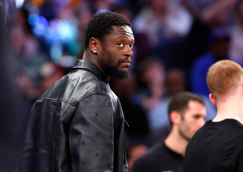 Julius Randle of the New York Knicks in plain clothes at Madison Square Garden, out for the rest of the season