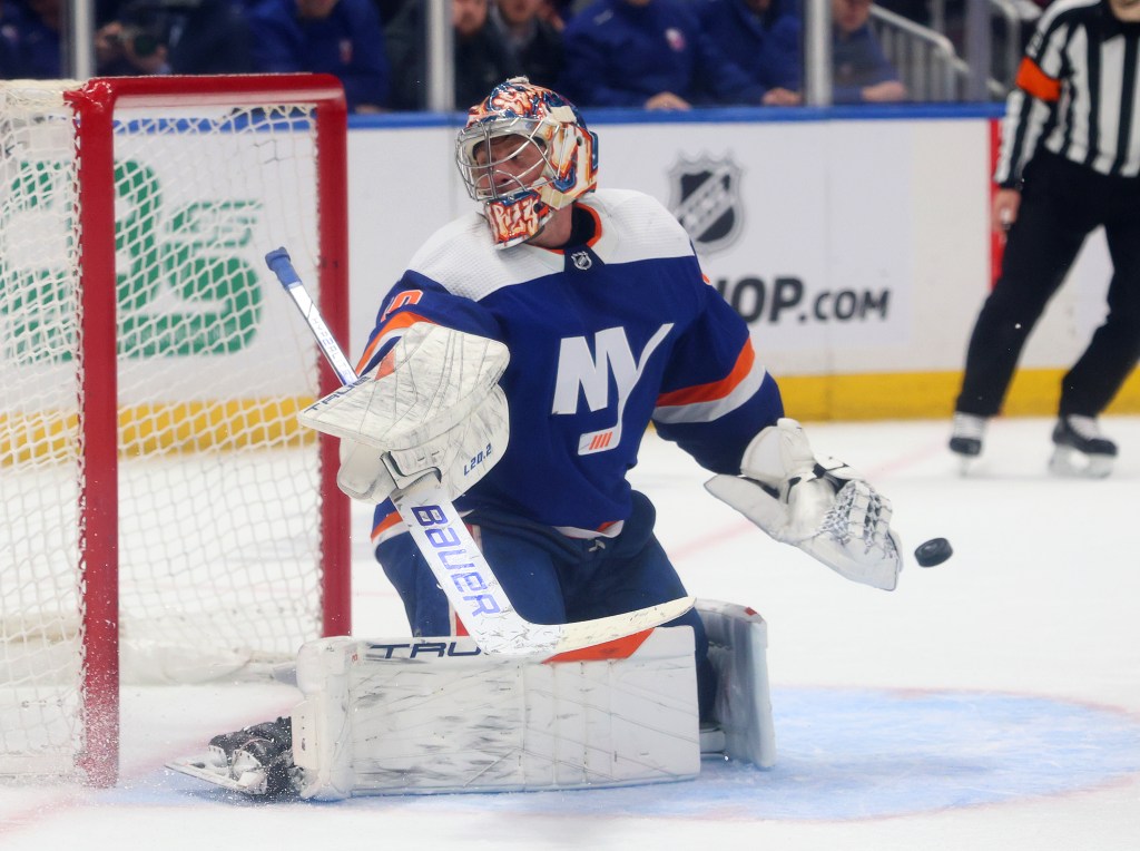 Semyon Varlamov #40 of the New York Islanders makes a save during the third period when the New York Islanders played the Florida Panthers