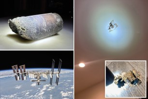 The metal object, upper left. ISS, lower left. The home damage, right.