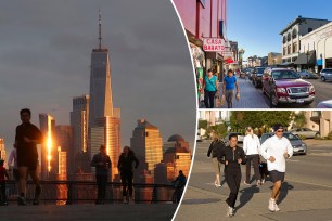 A collage of people running in a city