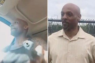 Patrick Hurst, 47 (right), who allegedly claimed to be a "sovereign citizen" not bound by US laws, was killed in a shootout with Texas deputies after allegedly driving away from a traffic stop. Hurst was on livestreaming to Facebook at the time of his confrontation with the cops (left)