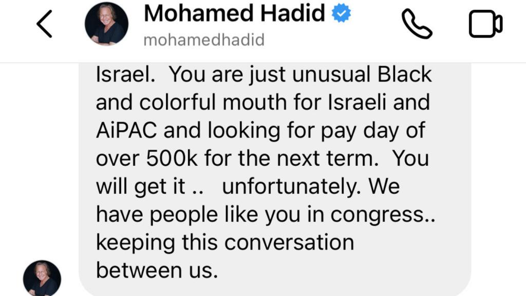 Screenshot of a social media post featuring Mohamed Hadid