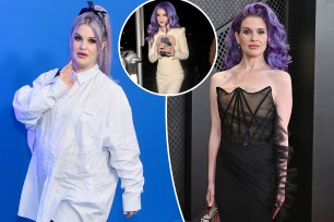A collage of Kelly Osbourne with purple hair
