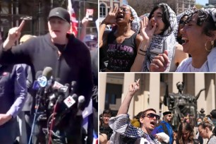 Actor and comedian Michael Rapaport spoke outside Columbia University on Monday at a pro-Israel event against the anti-Israel protesters occupying the university's campus and called them "bullies" and "cowards."