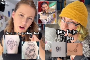 A collage of people showcasing their tattoos