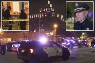 Two men were killed in a shootout with each other and Texas police that left four civilians injured at a San Antonio market festival on Sunday.