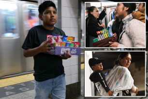 Migrant youngsters peddling sweets.