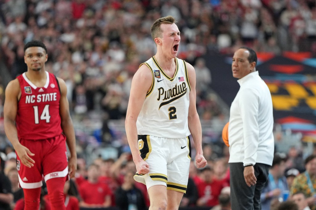 Fletcher Loyer, who scored 11 points, celebrates during Purdue's win.