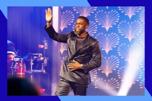 Kevin Hart waves to the crowd.