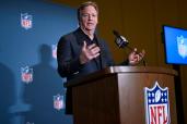 NFL commissioner Roger Goodell addresses reporters at the end of the NFL owners meetings, Tuesday, March 26, 2024, in Orlando, Fla.