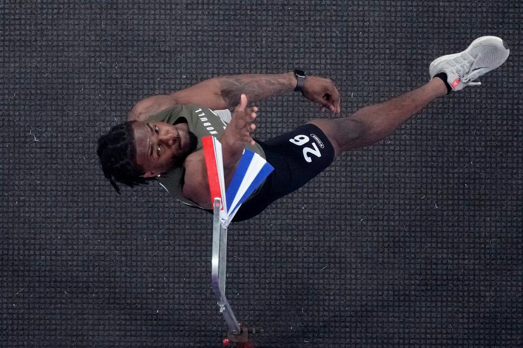 Rutgers defensive back Max Melton shows off the bounce during the vertical jump at the draft combine on March 1, 2024.