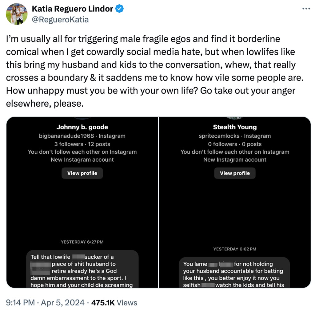 Katia Reguero Lindor revealed the disturbing messages in a post on X on Friday.