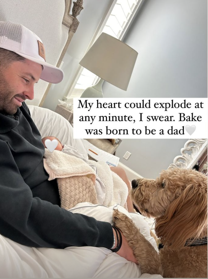 Baker Mayfield was all smiles after welcoming his daughter to the world.