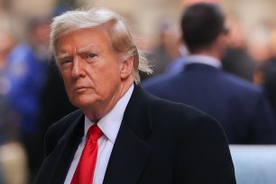 Former President Donald Trump arrives for a press conference at 40 Wall Street after a pre-trial hearing at Manhattan criminal court.