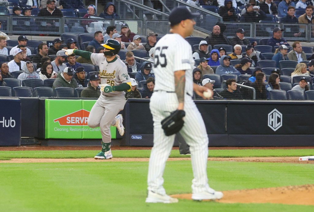 Tyler Nevin rounds the bases after hitting the go-ahead two-run homer off Nestor Cortes in the third inning of the Yankees' loss.