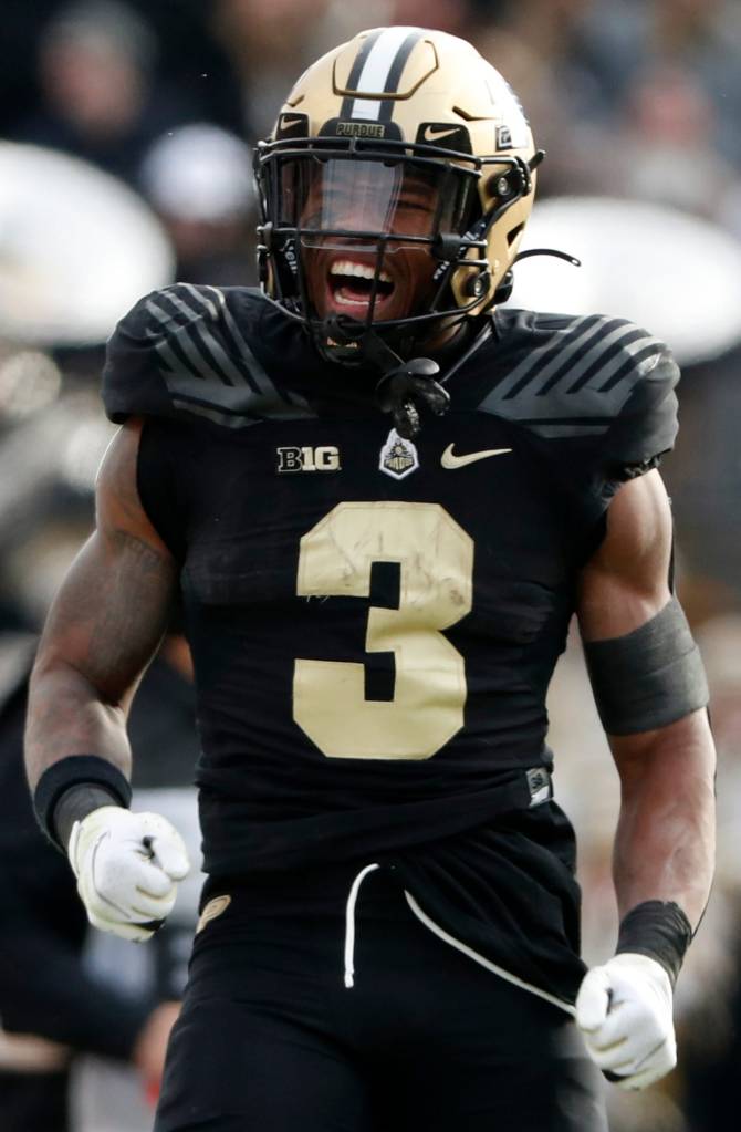 Purdue Boilermakers running back Tyrone Tracy Jr. (3) celebrates after getting a first down during the NCAA football game against the Indiana Hoosiers