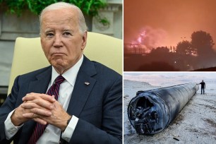 President Joe Biden listens during a meeting with the Prime Minister of Iraq Mohammed Shia al-Sudani in the Oval Office of the White House in Washington, DC on April 15, 2024