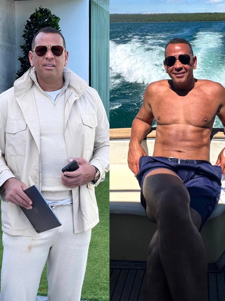 Alex Rodriguez shares a before and after photo of his weight loss in September 2023. 