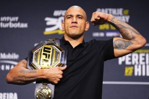 Alex Pereira at the UFC 300 press conferences