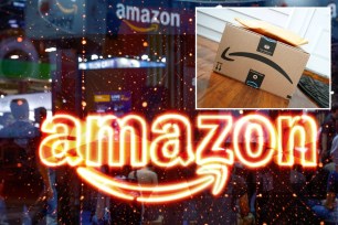 Amazon logo and Amazon package