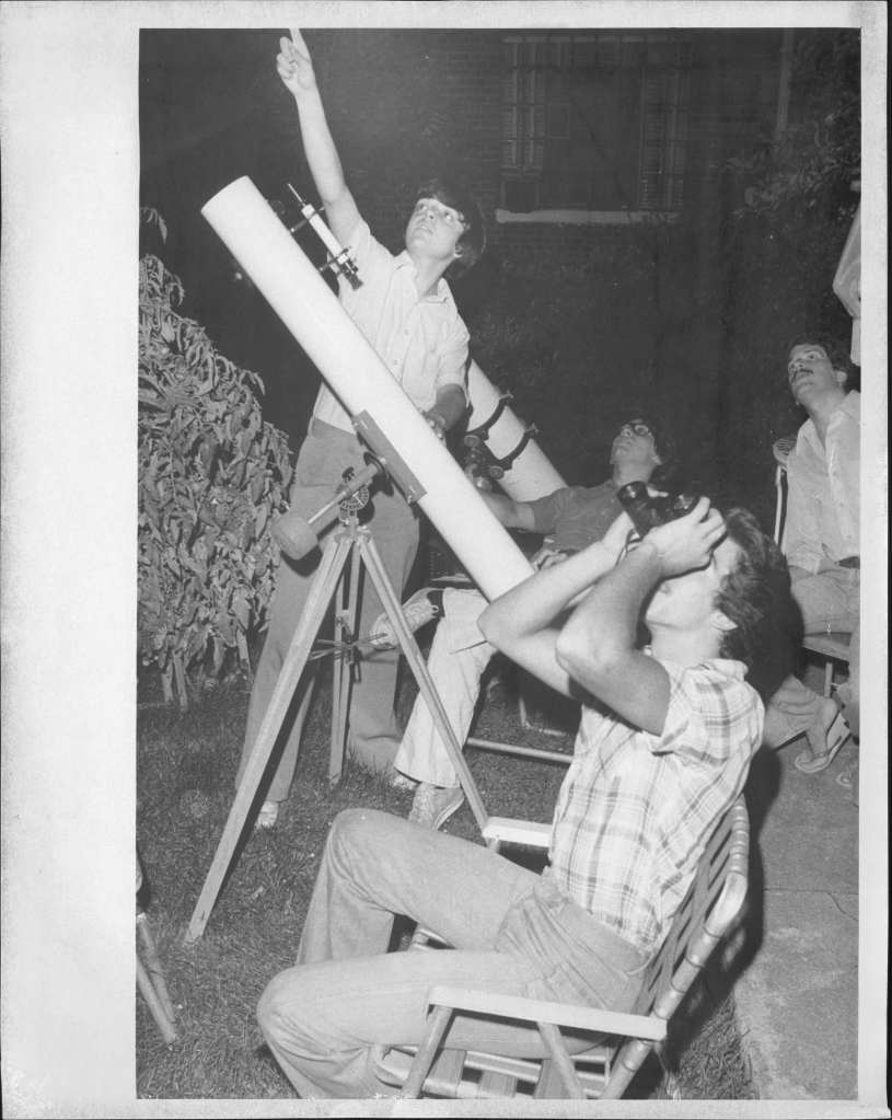 Joe Rao and friends watching a meteor shower in 1977