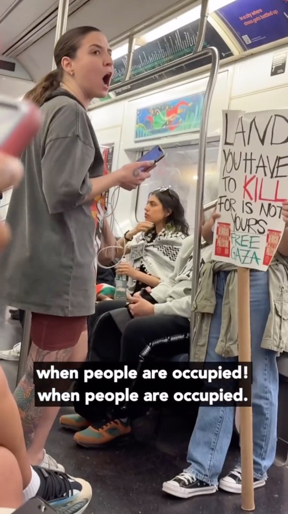 Anti-Israel protesters seen chanting hateful slogan on board a New York City subway this week