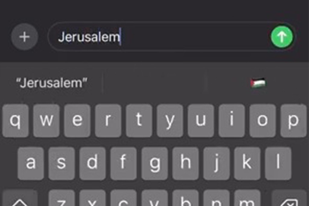 The Palestinian flag showed up as a suggestion in a message of "Jerusalem."