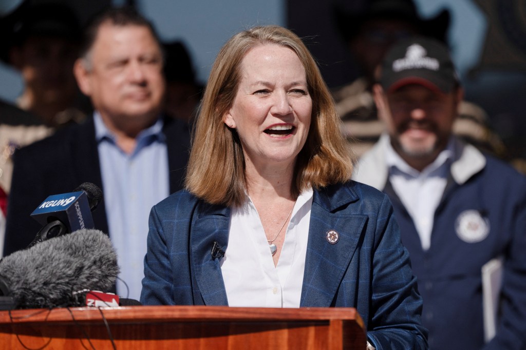 Arizona Attorney General Kris Mayes speaks during a press conference about the Arizona-Mexico border at the Santa Cruz County Sheriffâs Department in Nogales, Arizona, U.S. March 18, 2024.