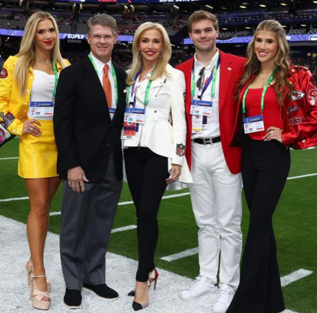 Ava Hunt (far right) watched the Chiefs win Super Bowl 2024 with her family.