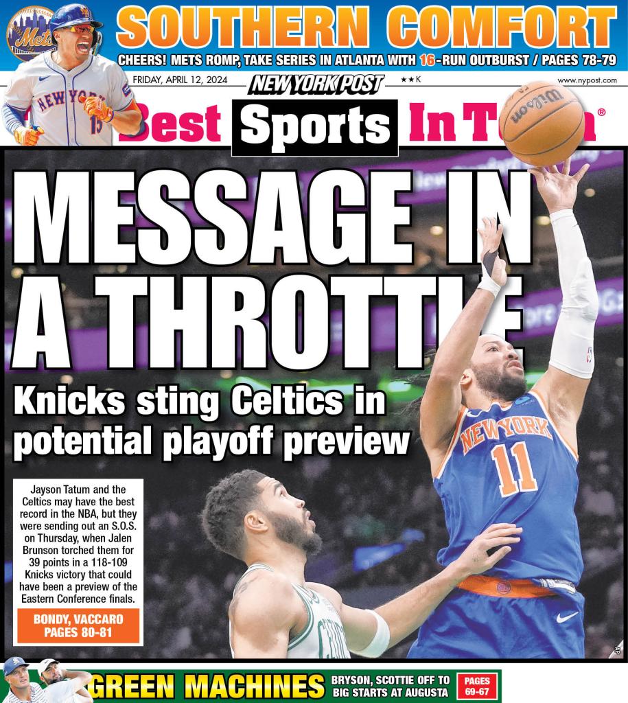 The back cover of the New York Post on April 12, 2024