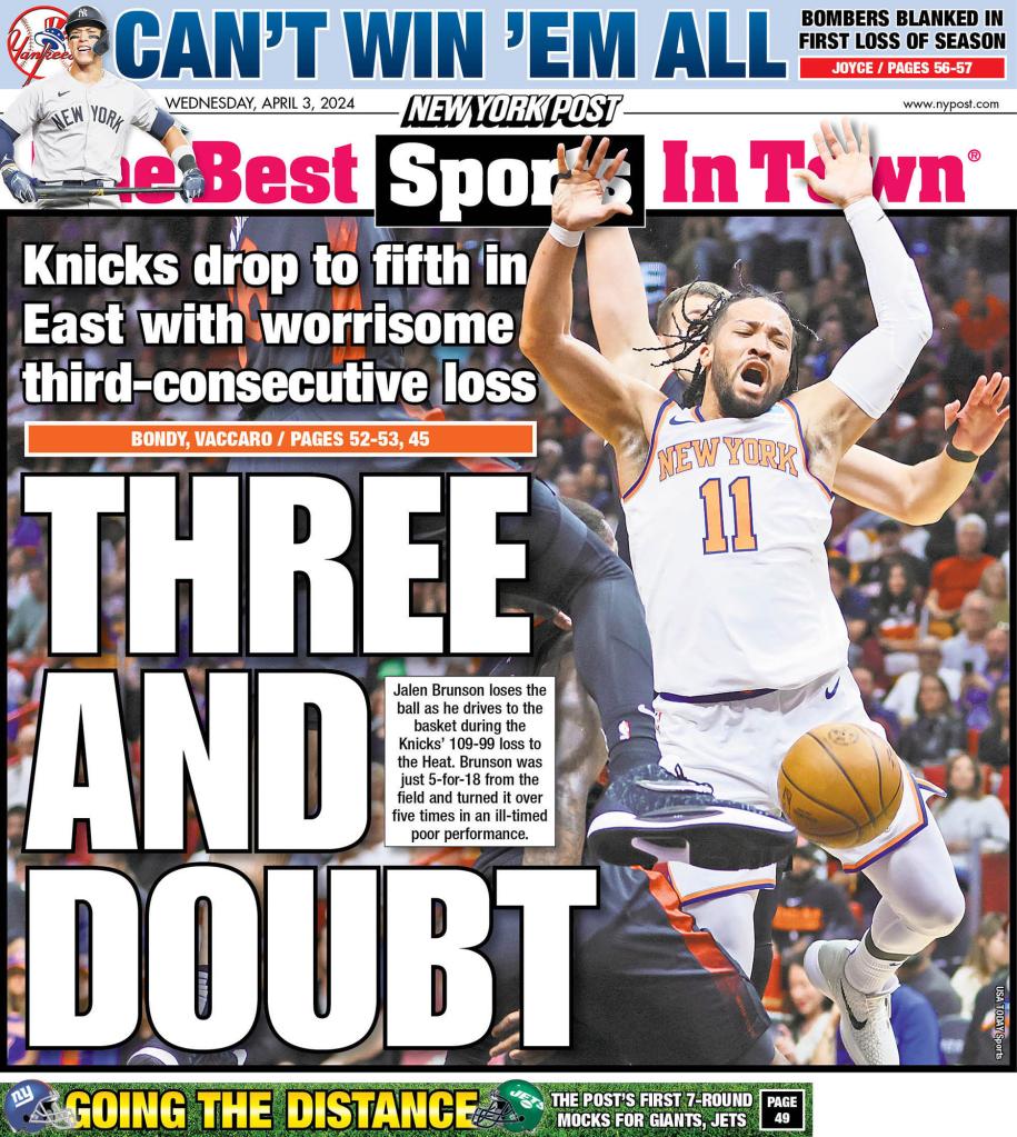 The back cover of the New York Post on April 3, 2024