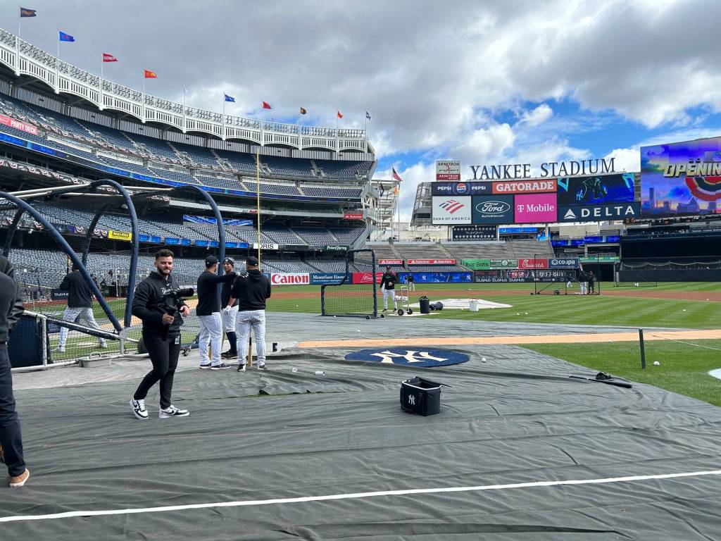 Batting practice at Yankee Stadium on the morning an earthquake hit the region prior to the Yankees' home opener.