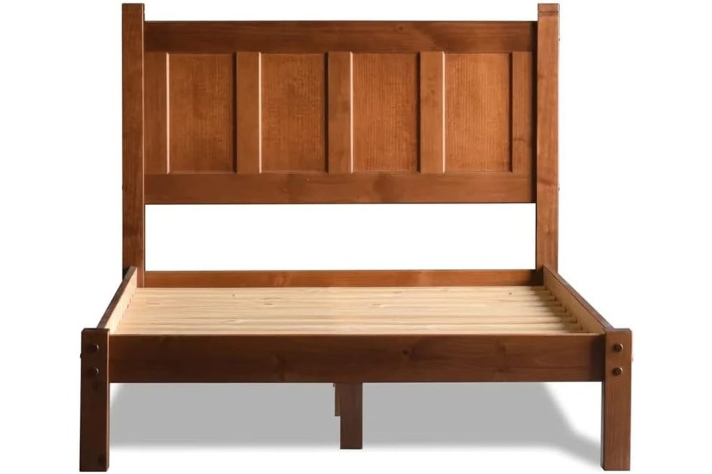 Grain Wood Furniture Shaker Solid Wood Panel Platform Bed, Queen Size, Walnut