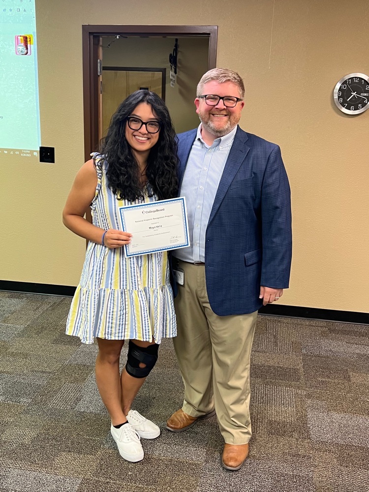 Blue Ridge High School senior Maya Veliz and principal Trent Hamilton