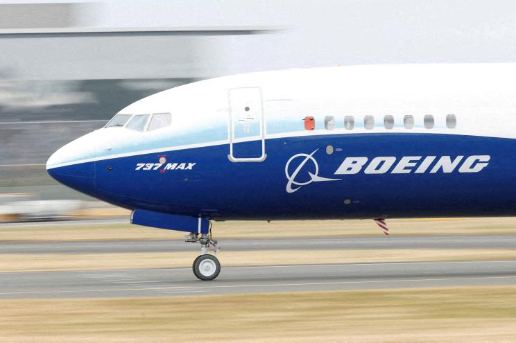 A Boeing 737 Max aircraft during a display at the Farnborough International Airshow, in Farnborough, Britain, July 20, 2022.