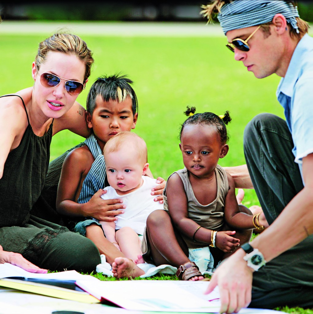 Angelina Jolie and Brad Pitt with Maddox, Zahara, and Shiloh. 