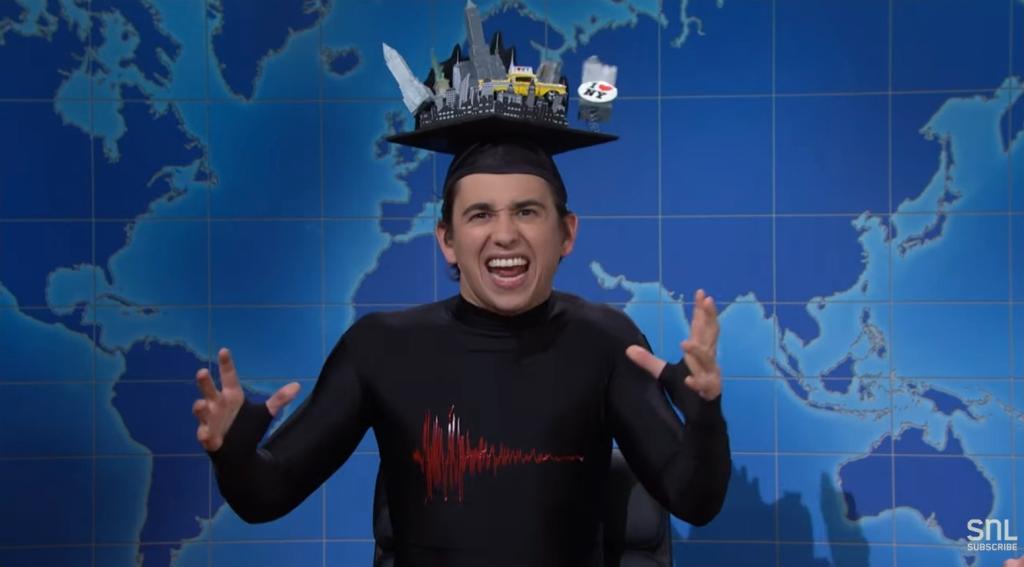 SNL cast member Marcello Hernández appeared as Friday's earthquake.