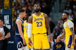 LeBron James reacts during the Lakers' season-ending loss to the Nuggets on Wednesday.