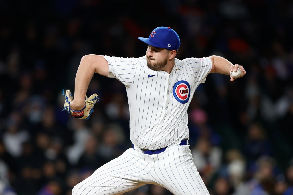 Chicago Cubs relief pitcher Luke Little (43) pitching against the Houston Astros during a game at Wrigley Field
