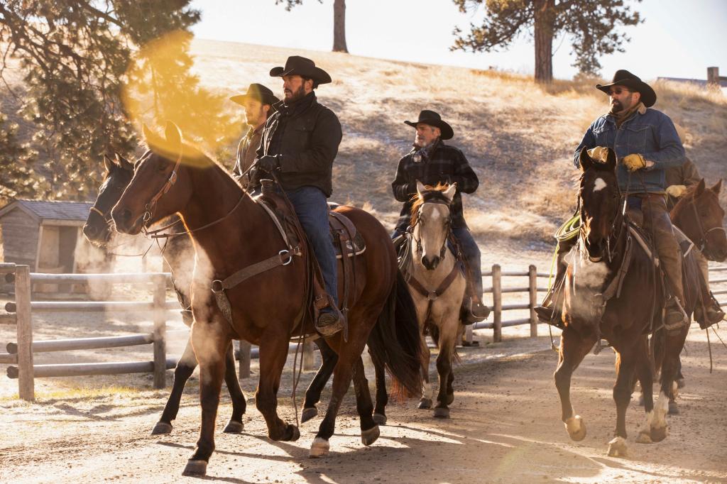 Luke Grimes (left) and Cole Hauser  in a scene from "Yellowstone."