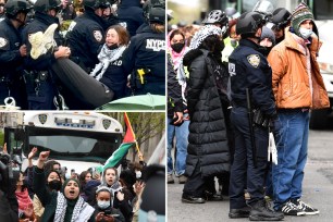 At least 100 protesters were cuffed and hauled away from Columbia University when NYPD cops in riot gear swarmed the campus Thursday after the president made the bombshell decision to clear a large anti-Israel protest encampment.