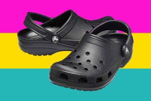 A pair of black Crocs shoes on sale