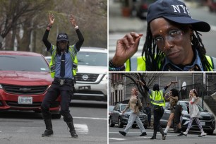 Esther "Star" Bishop dancing on the streets in Bedford-Stuyvesant; close up of esther's face with glitter and a yellow rhinestone on it