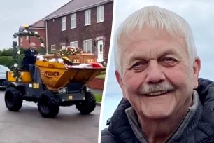 An ex-miner who told his family to 'just stick him in a dumper truck' after he died has his final request come true.