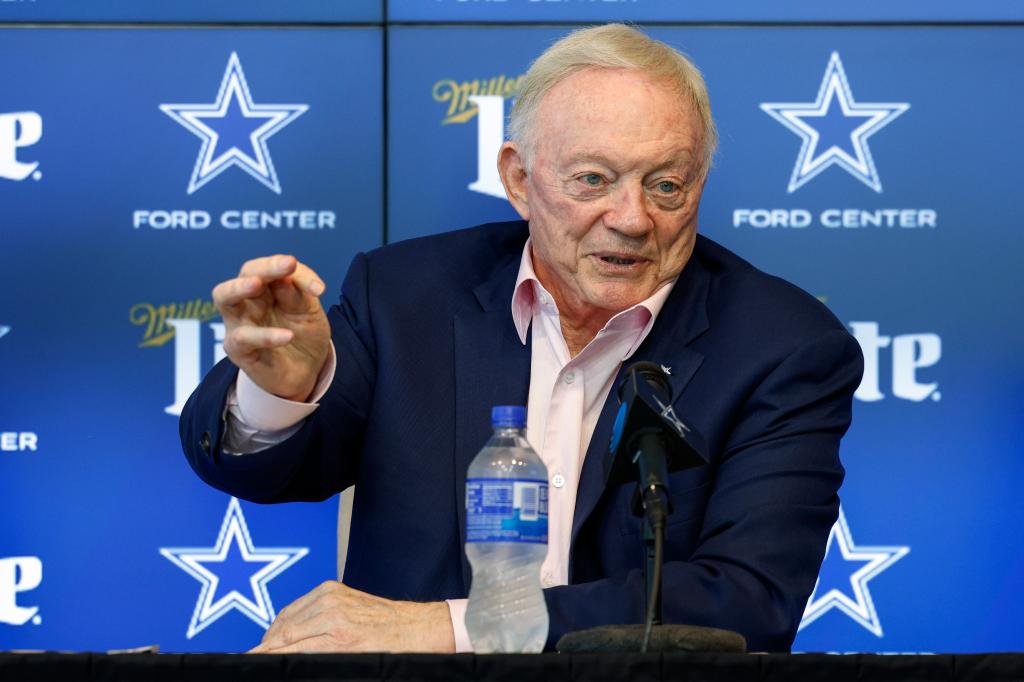 Dallas Cowboys owner Jerry Jones speaks during a news conference about the upcoming NFL football draft, Tuesday, April 23, 2024, in Frisco, Texas.