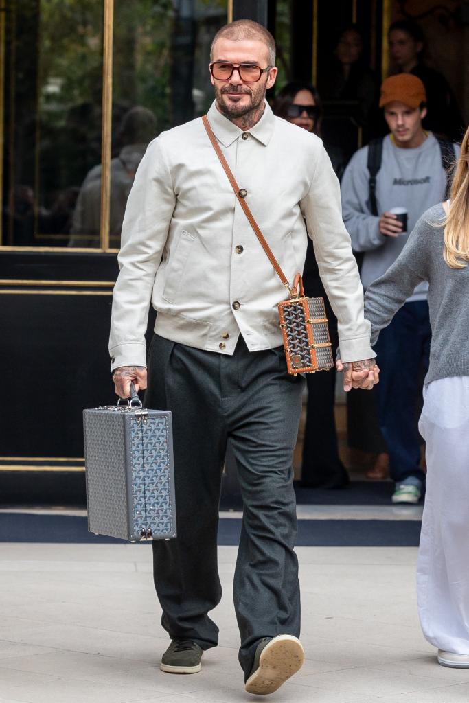 David Beckham holding a briefcase in Paris, France on September 30, 2023