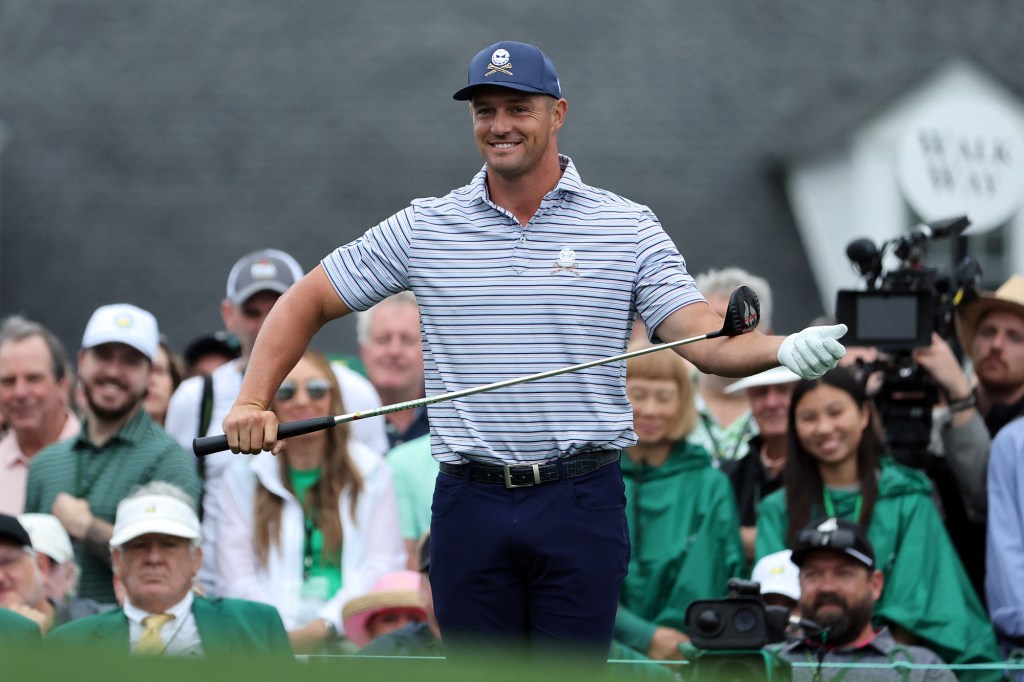 Bryson DeChambeau held the lead at the Masters after play ended Thursday.