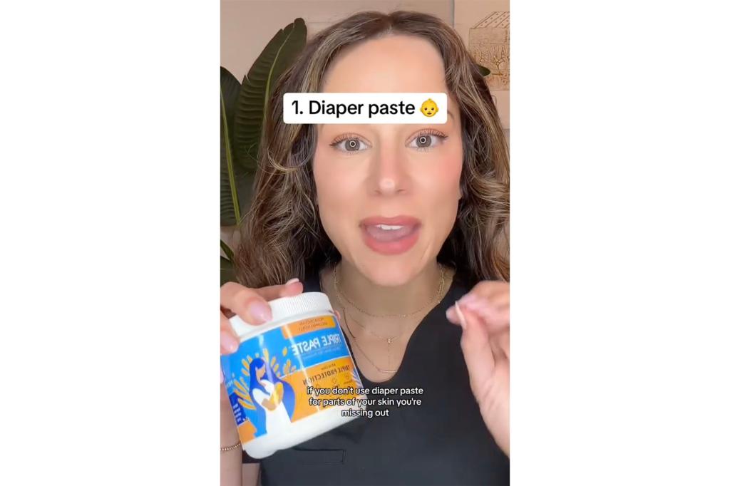 Zubritsky holding diaper paste in her TikTok video